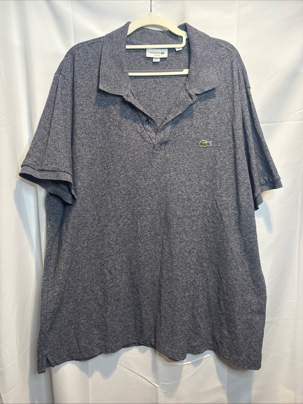 Lacoste Men's Heathered Charcoal Polo with Green Crocodile
